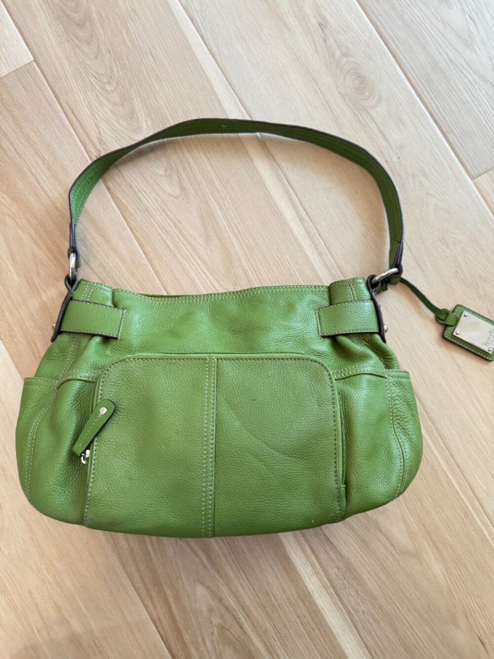 Tignanello Green Pebbled Leather Shoulder Bag Buckle Hobo Purse - Picture 3 of 9